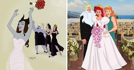 Как бы выглядели свадебные фотографии принцесс и злодеек Disney, если бы они вышли замуж (7 фото)