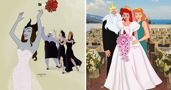Как бы выглядели свадебные фотографии принцесс и злодеек Disney, если бы они вышли замуж (7 фото)