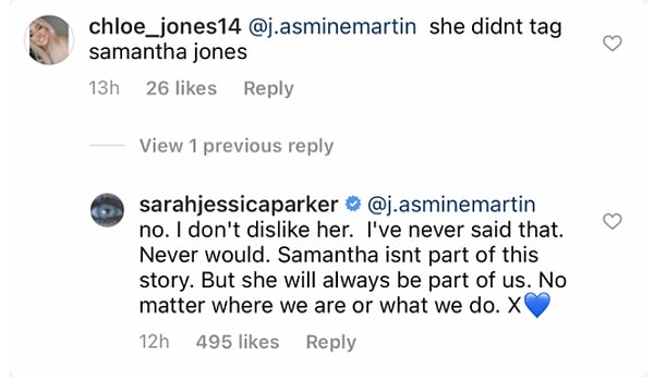 8. В одном комментарии Сара опровергла слухи о том, что актеры «не любят друг друга», подтвердив, что Саманта не будет частью перезагрузки, но всегда будет частью франшизы.