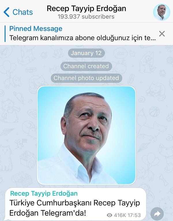 Erdoğan'ın resmi Telegram hesabı dün açılmıştı.