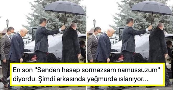Devlet Bahçeli’nin Cumhurbaşkanı Erdoğan’ın Arkasında Yağmurda Islandığı Fotoğraf Sosyal Medyanın Gündeminde