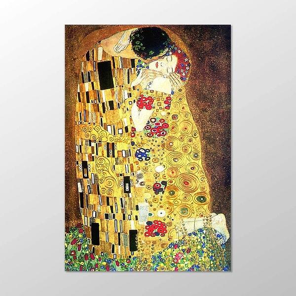 18. Avusturyalı sembolist ressam Gustav Klimt'in Öpücük adlı muhteşem eserinin kaliteli bir baskısı duvarlarınızı süsleyebilir.