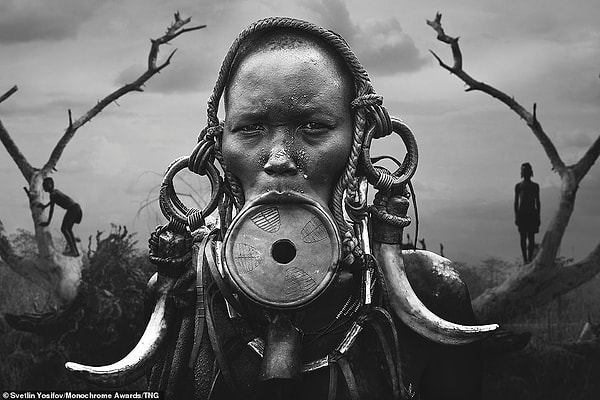 Женщина из племени мурси с большой пластиной для губ позирует для фотографии в Эфиопии, которую заснял Светлин Иосифов, занявший первое место в категории любительских портретов. Африканское племя происходит из изолированной долины Омо на юге Эфиопии недалеко от границы с Суданом.