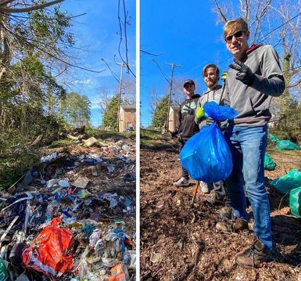 15. "До и После" того, как мы с моим дружбаном очистили от гор мусора ручей неподалеку".