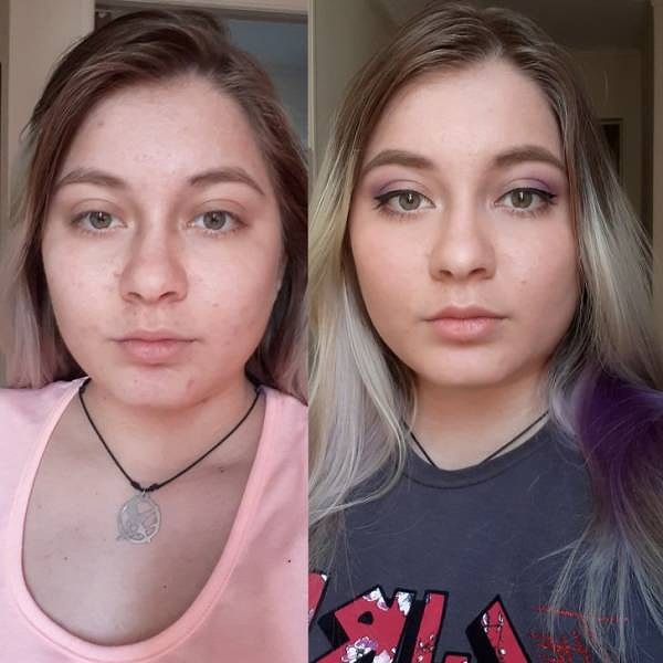 6. "Решила отдать предпочтение натуральному луку и нанесла немного сиреневых теней для настроения".