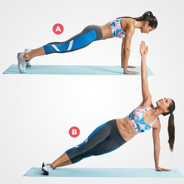 5. Dumbbell plank rotation