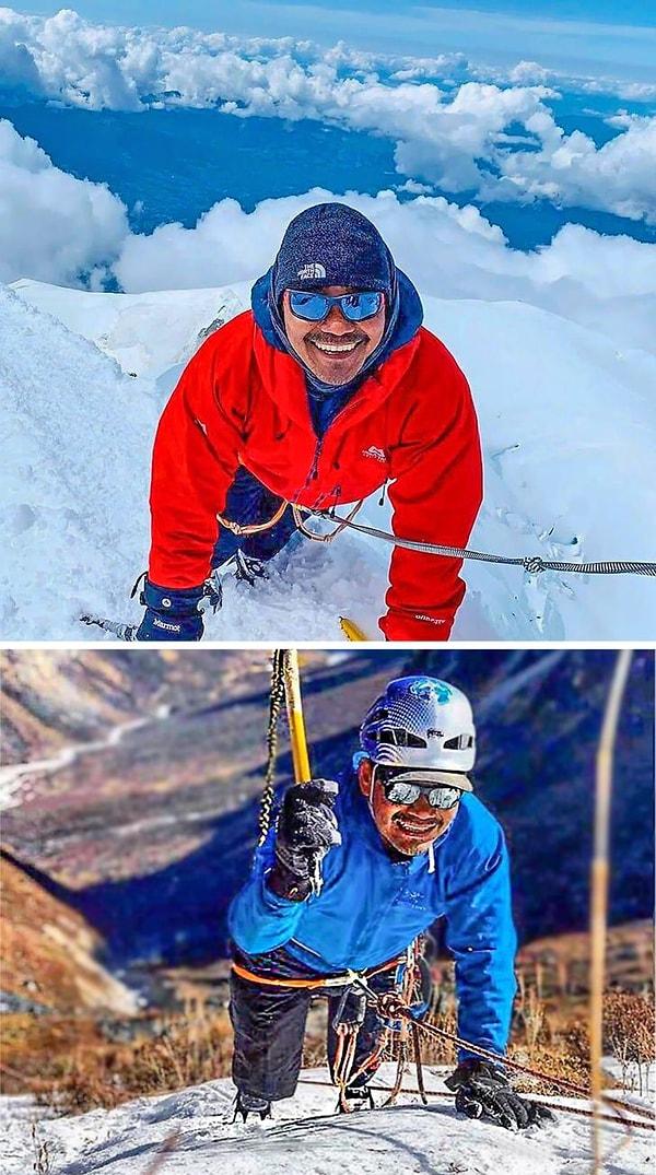 4. "Ben iki bacağı birden diz kapağının üstünden ampüte edilmiş hevesli bir dağcıyım. Bu da benim Jung-La-Pass ve Mont Blanc'e tırmanırkenki halim."