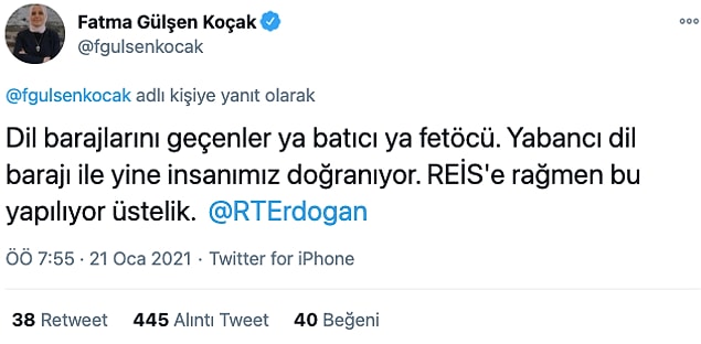 Kendisine göre dil barajını sadece batıcılar (o ne demekse?) ve Fetöcüler geçebiliyormuş ve böylece kendi insanları (diğerleri ne?) mağdur oluyormuş.