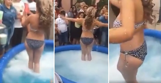 Bu Nasıl Gelenek? Düğünden Önce Sokak Ortasında İç Çamaşırlarıyla Süt Banyosu Yaptırılan Gelin