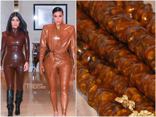 7. Kim ve Kourtney kardeşlerin cevizli sucuktan hallice kombinlerine ne demeli?