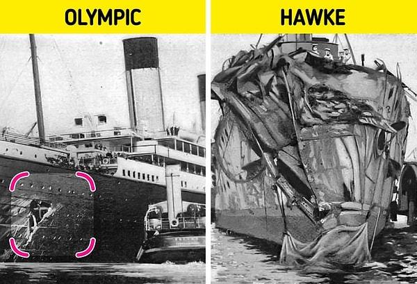 Daha ilk seyrinde, mürettebatı olduğu RMS Olimpik ve RMS Hawke gemileri çarpıştı.