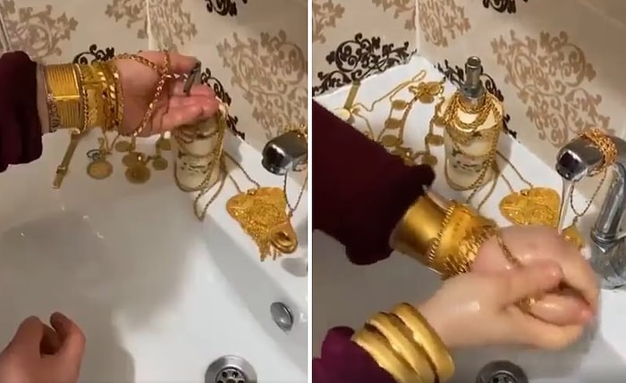 Sahip Olduğu Altınları Gösterme Bahanesiyle 'El Nasıl Yıkanır?' Videosu Çeken Kadın Tepki Çekti