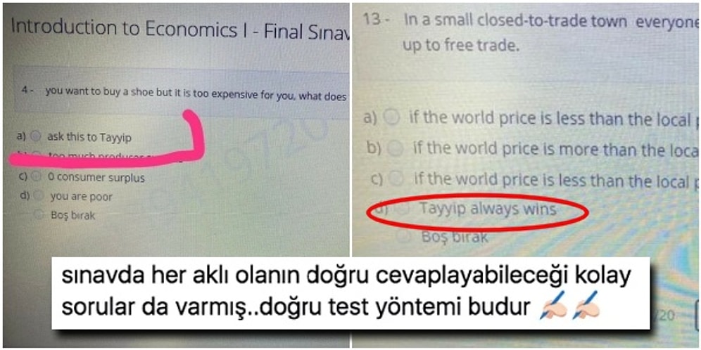 Marmara Üniversitesi'nin Final Sınavında Yer Alan "Tayyip'e Sor" Seçeneği Gündeme Bomba Gibi Düştü