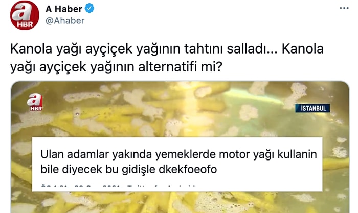 Sırada ne Var? A Haber'den Bu Kez de 'Kanola Yağı Ayçiçek Yağının Tahtını Salladı' Haberi