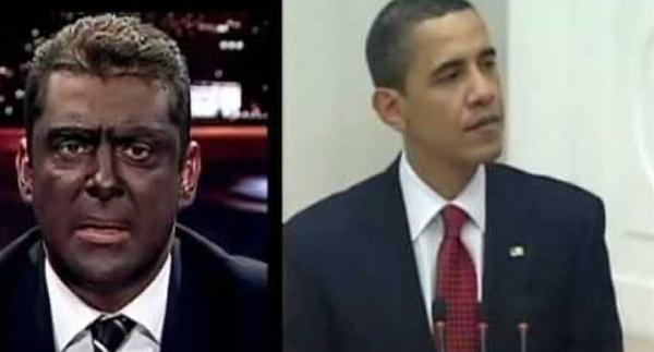 8. Gökhan Taşkın, eski ABD başkanı Barack Obama’yı yüzünü siyaha boyayarak ağırladı!
