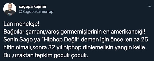 Ardından Sagopa Kajmer Twitter hesabından sert bir yanıt yazdı.