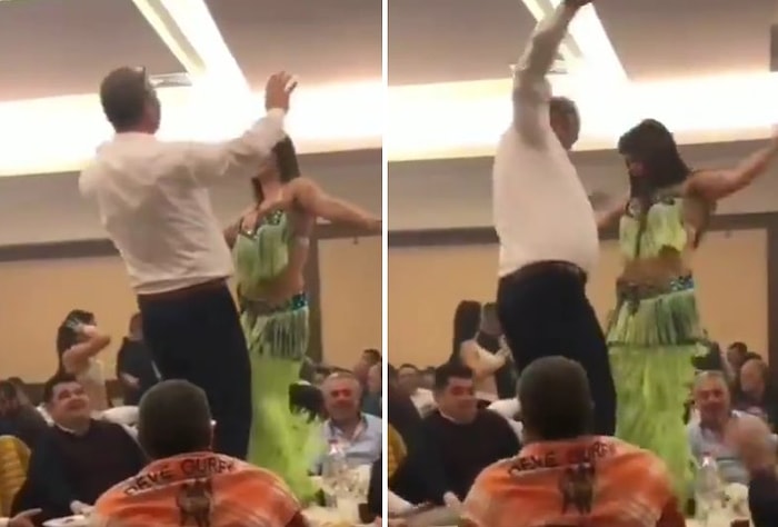 Dansözle Birlikte Masanın Üstünde Bir Güzel Göbek Atarken Yer Çekiminin Azizliğine Uğrayan Adam