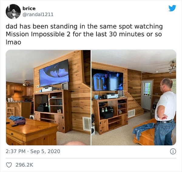 12. "Траектория папы вокруг телевизора меняется во время просмотра любимого боевика"