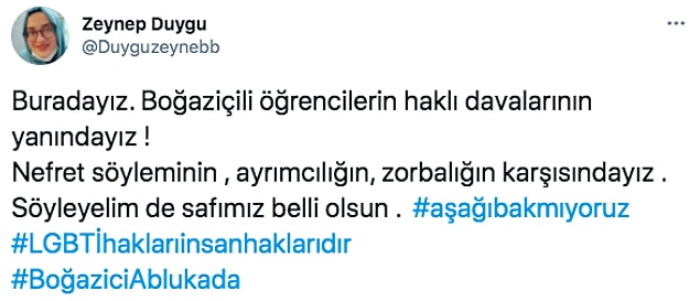 Twitter'da da herkes gibi bu başörtülü kadın arkadaşımız Boğaziçi öğrencilerine destek verdiği bu paylaşımı yaptı.
