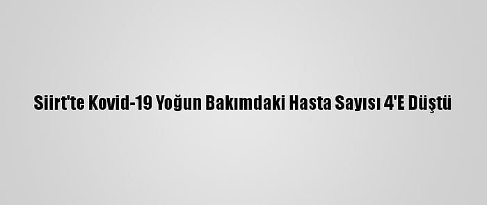 Siirt'te Kovid-19 Yoğun Bakımdaki Hasta Sayısı 4'E Düştü