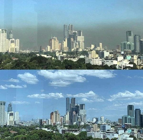 11. Manila'nın karantinadan önceki ve sonraki havası.