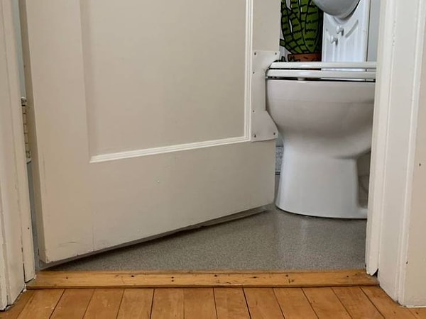 5. "Мы недавно арендовали дом, и к нему прилагался туалет вот с такой замысловатой дверью".