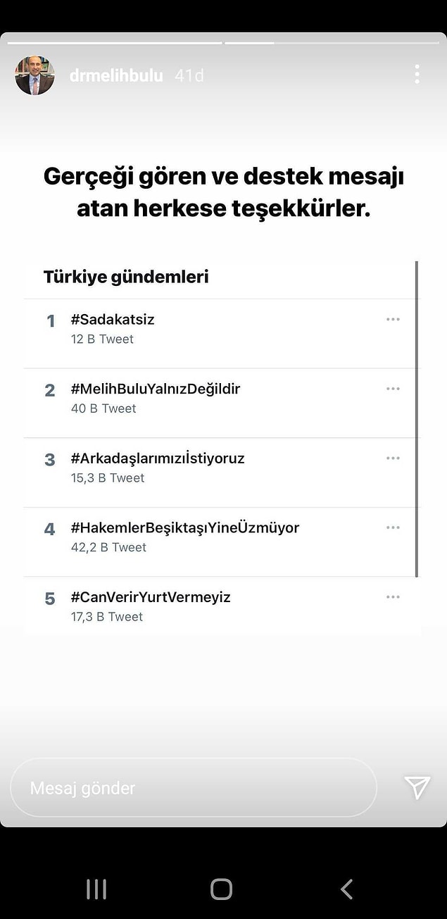 Twitter'dan da #MelihBuluYalnızDeğildir etiketini paylaşıp destek verenlere teşekkür etti. Öyle, idari kadroyla fotoğraflar atıp sayfasını bir süre kullandı. Fakat bir sosyal medya kullanıcısı çok önemli bir detayı ortaya çıkardı.