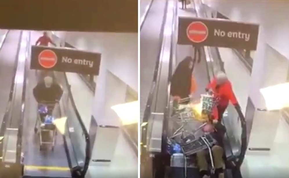 Yürüyen Bant Üzerinde Zincirleme Market Arabası Kazasına Karışan İnsanların Bir Acayip Anları