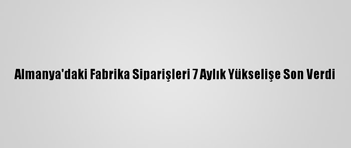 Almanya'daki Fabrika Siparişleri 7 Aylık Yükselişe Son Verdi