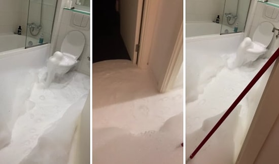 Klozetten Fışkıran Köpüğün Banyonun ve Evin İçini Doldurduğu Aşırı Can Sıkıcı Görüntüler