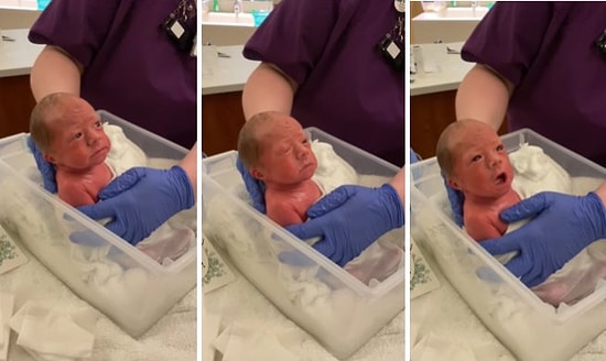 11 Hafta Erken Doğan Bebeğin Yaşlı ve Huysuz Gibi Görünen İlk Banyo Anları