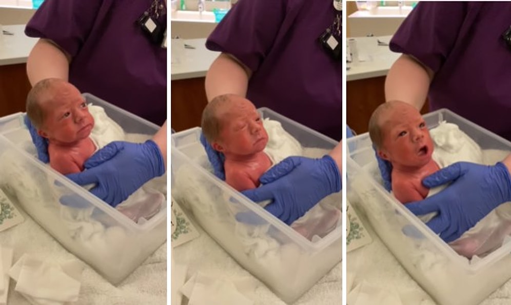 11 Hafta Erken Doğan Bebeğin Yaşlı ve Huysuz Gibi Görünen İlk Banyo Anları