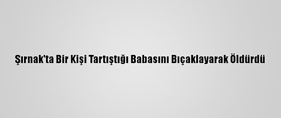 Şırnak'ta Bir Kişi Tartıştığı Babasını Bıçaklayarak Öldürdü