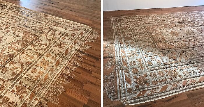 Вместо того, чтобы использовать настоящий ковер, художница из Испании решила навсегда вырезать его на дубовом полу
