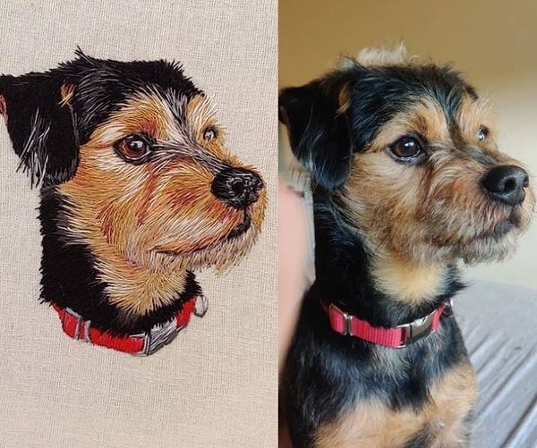 9. "Я вышила свою собаку Фреда! Получилось, по-моему, отлично!"