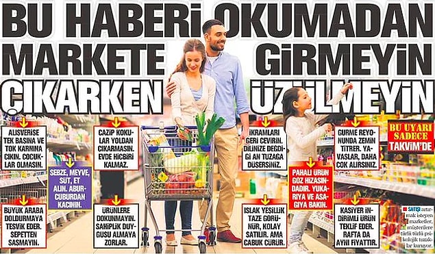 Ülkemizde her şey ateş pahasıyken Takvim, çözümü 'tok karnına alışverişe gitmek'te bulmuş, akılalmaz alışveriş önerilerinde bulunmuştu...