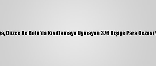 Sakarya, Düzce Ve Bolu'da Kısıtlamaya Uymayan 376 Kişiye Para Cezası Verildi