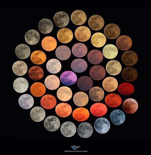 30. Toplam 10 yılda çekilmiş, Ay'ın 48 farklı rengini gösteren bir fotoğraf.