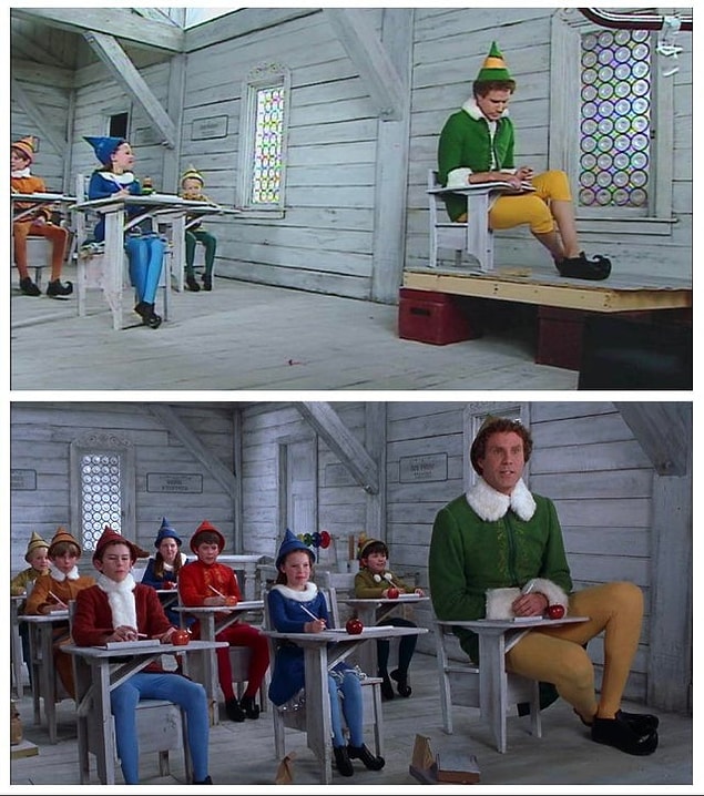 41. Elf filmindeki sınıf sahnesinde Will Ferell diğer elflerden daha büyük gözüksün diye perspektif kullanılmıştır.