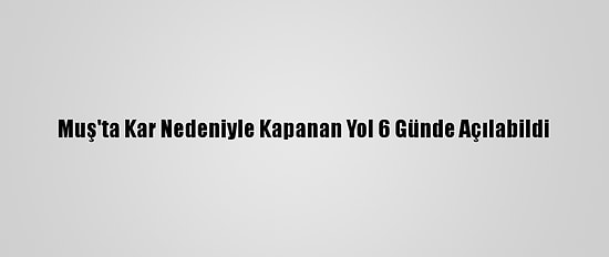Muş'ta Kar Nedeniyle Kapanan Yol 6 Günde Açılabildi