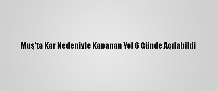 Muş'ta Kar Nedeniyle Kapanan Yol 6 Günde Açılabildi