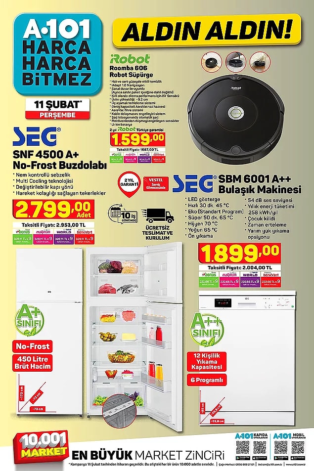 SEG Marka Bulaşık Makinesi: bin 899 lira - Robot Marka Süpürge: bin 599 lira