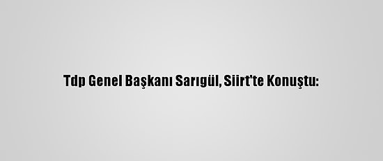 Tdp Genel Başkanı Sarıgül, Siirt'te Konuştu: