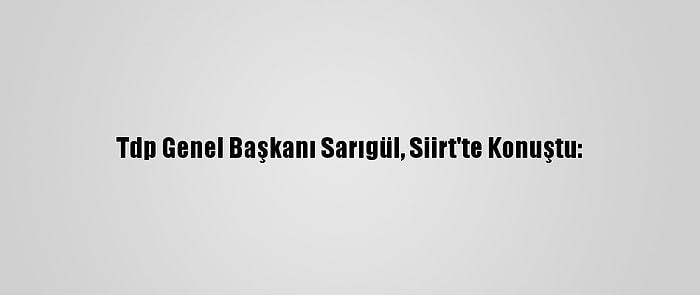 Tdp Genel Başkanı Sarıgül, Siirt'te Konuştu: