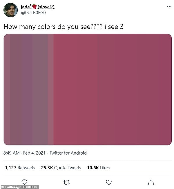 Изображение было опубликовано пользователем Twitter @ 0UTR0EG0 в начале этого месяца, который сказал: "Сколько цветов вы видите? я вижу 3."