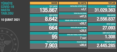 Türkiye'de Koronavirüs: 95 Kişi Hayatını Kaybetti, 8 Bin 642 Yeni Hadise Tespit Edildi