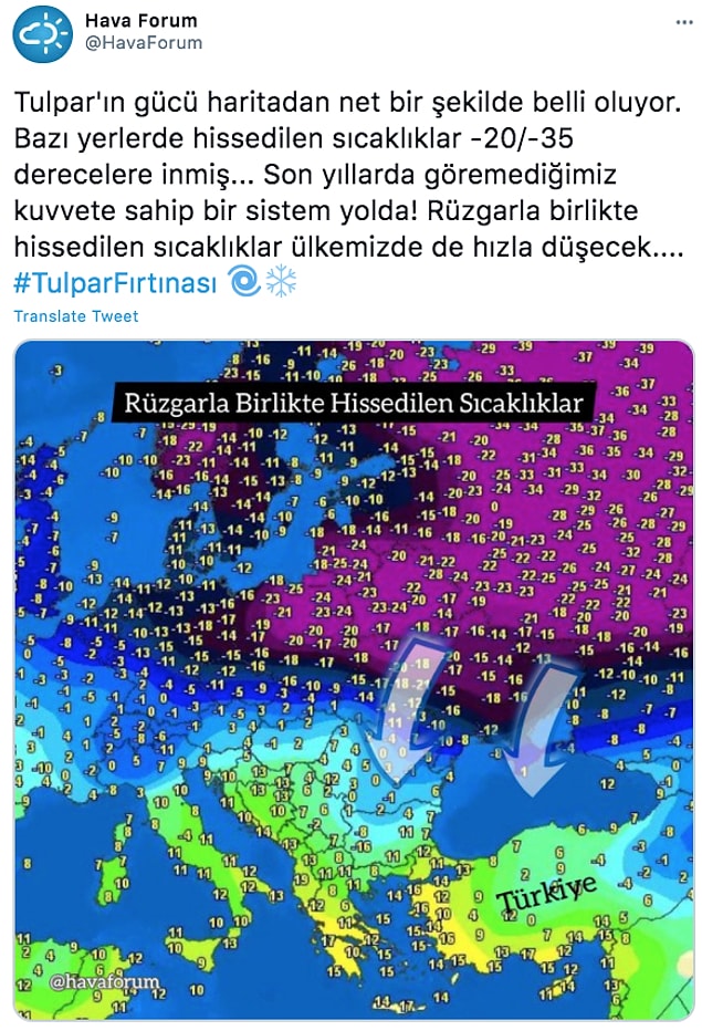 Tabii Tulpar Fırtınası dünya genelinde birçok ülkede de hava durumunu -20/ -35 derecelere kadar indirdi.