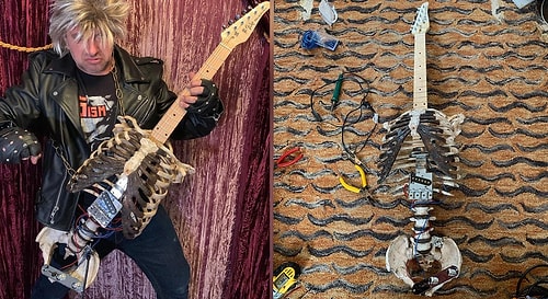 Kendisine Metal Müziği Sevdiren Amcasının İskeletinden Gitar Yapan Adam