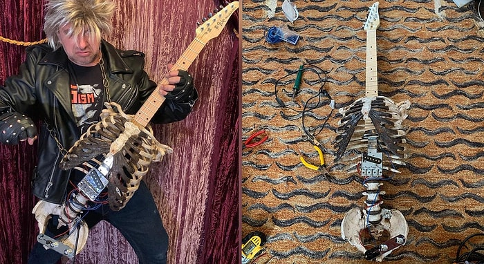 Kendisine Metal Müziği Sevdiren Amcasının İskeletinden Gitar Yapan Adam