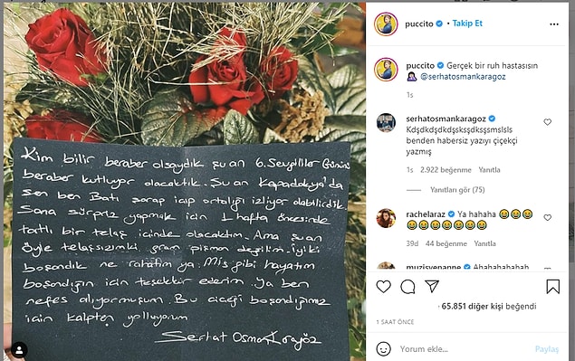 Pucca da o mesaja Insatgram'dan paylaşım yaparak, 'Gerçek bir ruh hastasısın' yazdı.